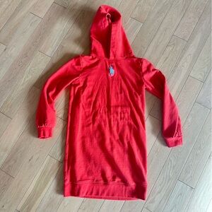 Polo Ralph Lauren Girls Fleece Logo Hoodie Dress Long Sleeve Red Size Large